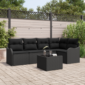 vidaXL Tuin Sofa Set met opslag 6 pcs Zwart poly rattan