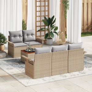 vidaXL 6-delige tuinbankset met kussens - Beige Poly Rattan Acacia