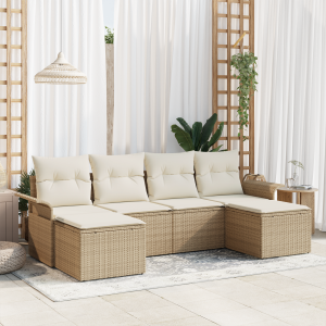 vidaXL 6-delige tuinbankset met kussens Beige Poly Rattan