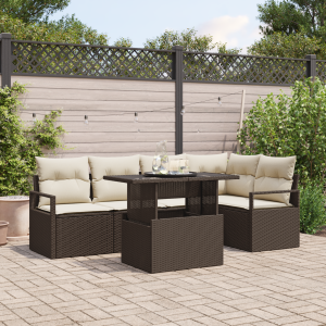 vidaXL Tuin Sofa Set met kussen met opslag 6 pcs Bruin Poly riet