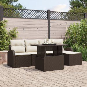 vidaXL Tuin Sofa Set met kussen met opslag 6 pcs Bruin Poly riet