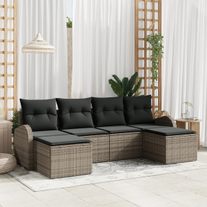 vidaXL Bankstel met kussen met opslag 6 pcs Grijs poly rattan