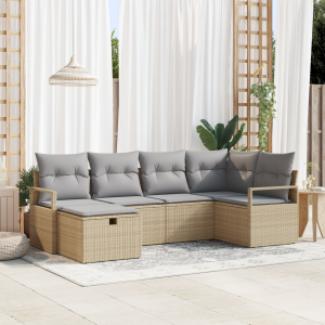 vidaXL Tuin Sofa Set met kussen met opslag 6 pcs Beige poly rattan