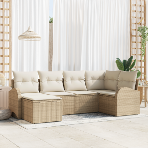 vidaXL Bankstel met kussen met opslag 6 pcs Beige en Wit poly rattan