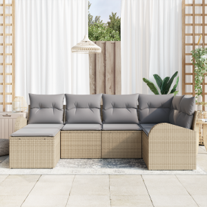 vidaXL Bankstel met kussen 6 pcs Beige en lichtgrijs poly rattan