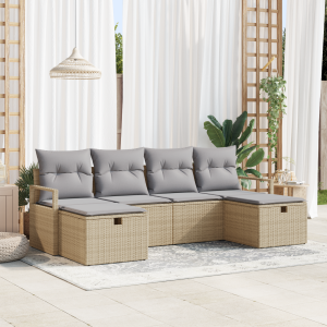 vidaXL Bankstel met kussen 5 pcs poly rattan
