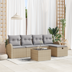vidaXL Bankstel met kussen met opslag Beige en Licht Grijs poly rattan