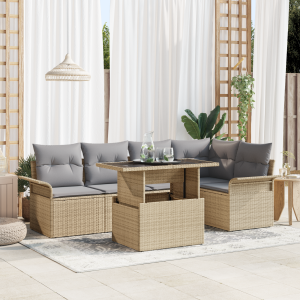 vidaXL Tuin Sofa Set met kussen 6 pcs Beige poly rattan