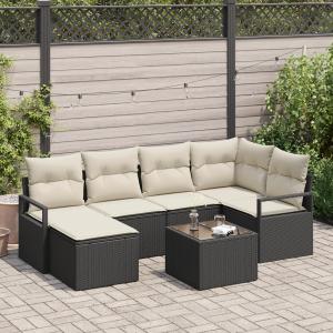 vidaXL Bankstel met kussen met opslag 7 pcs Bruin en Crème poly rattan