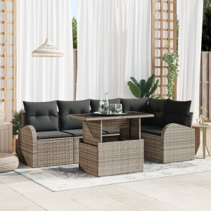 vidaXL Tuin Sofa Set met kussen met opslag 6 pcs Grijs Poly riet