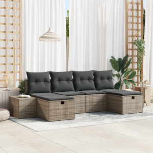 vidaXL Tuin Sofa Set met kussen 6 pcs Grijs poly rattan