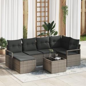 vidaXL Bankstel met kussen met opslag 7 pcs Lichtgrijs poly rattan