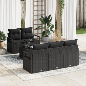 vidaXL Bankstel met kussen 6 pcs Zwart poly rattan