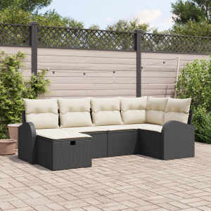 vidaXL Tuin Sofa Set met kussen met opslag 6 pcs Zwart Poly riet