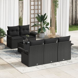vidaXL 6-delige tuinsalonset met kussens - zwart poly rattan