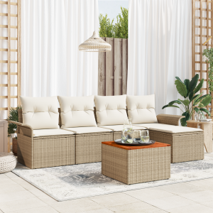 vidaXL 6-delige Tuinset met Kussens Beige Poly Rattan Acacia