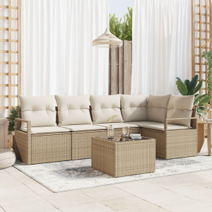 vidaXL 6-delige tuinset met kussens bruin poly rattan