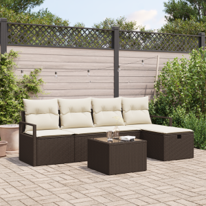 vidaXL Bankstel met kussen met opslag 6 pcs Bruin en Crème poly rattan