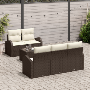vidaXL Tuin Sofa Set met opslag 6 pcs Bruin en Crème poly rattan