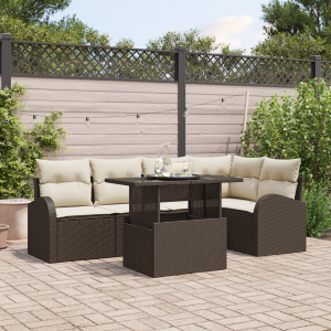 vidaXL Tuin Sofa Set met opslag 6 pcs Bruin en Crème poly rattan