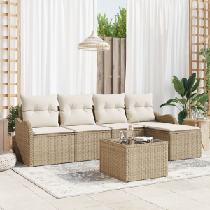 vidaXL 6-delige tuinset met kussens bruin poly rattan