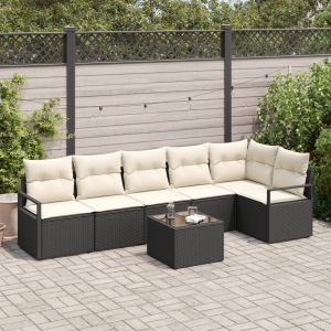 vidaXL Bankstel met kussen 7 pcs Zwart poly rattan