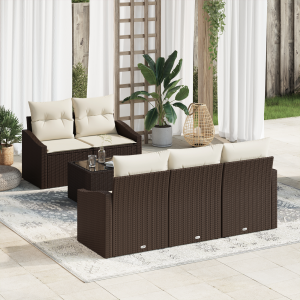 vidaXL Bankstel met kussen met kussen 6 pcs Bruin en Crème poly rattan