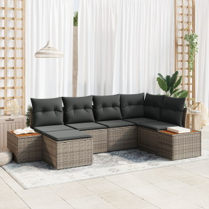 vidaXL Tuin Sofa Set met kussen 6 pcs Grijs poly rattan
