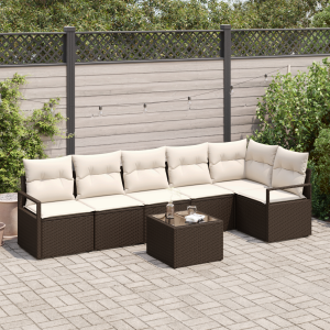 vidaXL Bankstel met kussen 7 pcs Bruin poly rattan