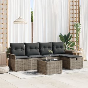 vidaXL Tuin Sofa Set met kussen met opslag 6 pcs Grijs Poly riet