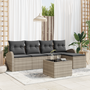 vidaXL Bankstel met kussen met opslag 6 pcs Lichtgrijs poly rattan