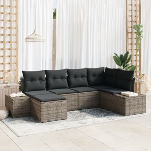 vidaXL Tuin Sofa Set met kussen met opslag 6 pcs Grijs poly rattan