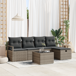 vidaXL Bankstel met kussen met opslag 6 pcs Grijs poly rattan