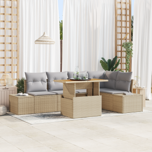 vidaXL Tuin Eetset met kussen 6 pcs Beige en Grijs
