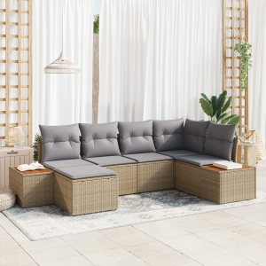 vidaXL Tuin Sofa Set met kussen 6 pcs Beige poly rattan