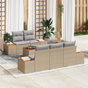 vidaXL Tuin Sofa Set met kussen met opslag 6 pcs Beige Poly riet