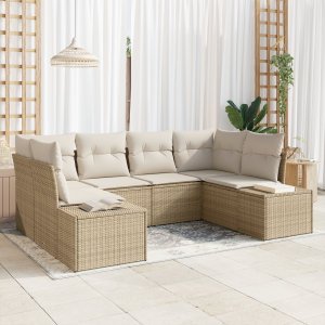 vidaXL 6-delige tuinset met kussens in beige poly rattan