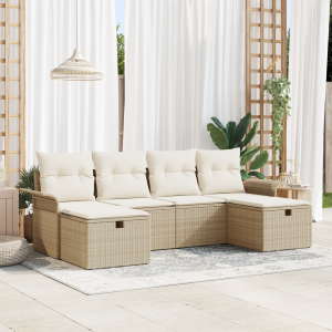vidaXL 6-delige tuinset met kussens in beige poly rattan