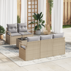 vidaXL Bankstel met kussen 6 pcs Beige en Grijs poly rattan