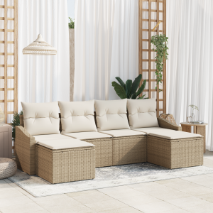 vidaXL Tuin Eetset met kussen met opslag 6 pcs Beige en Crème