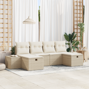 vidaXL 6-delige tuinset met kussens in beige poly rattan