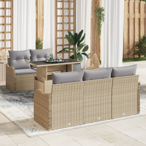 vidaXL 6-delige tuinset met kussens in beige poly rattan