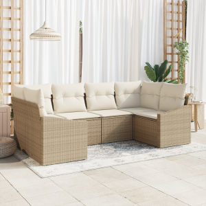 vidaXL 6-delige tuinset met kussens in beige poly rattan