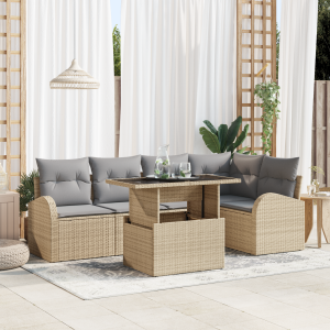 vidaXL Tuin Sofa Set met kussen met opslag 6 pcs Beige Poly riet