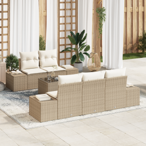 vidaXL 6-delige tuinset met kussens in beige poly rattan