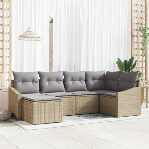 vidaXL Bankstel met kussen 6 pcs Beige poly rattan