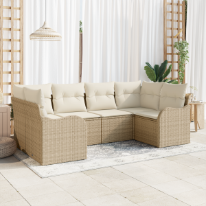 vidaXL 6-delige tuinset met kussens in beige poly rattan