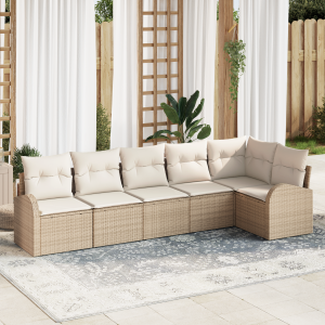 vidaXL Tuin Sofa Set met kussen 6 pcs Beige Poly riet