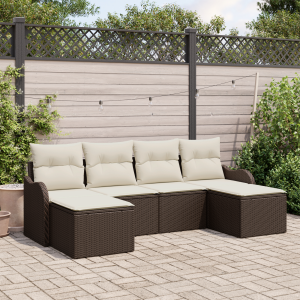vidaXL Tuin Sofa Set met kussen 6 pcs Bruin Poly riet