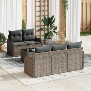 vidaXL Tuin Sofa Set met kussen 6 pcs Grijs Poly rattan, staal en glas